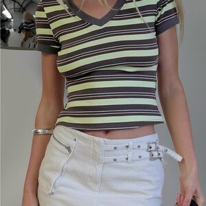 Princess Polly Green and Brown Striped Crop Top